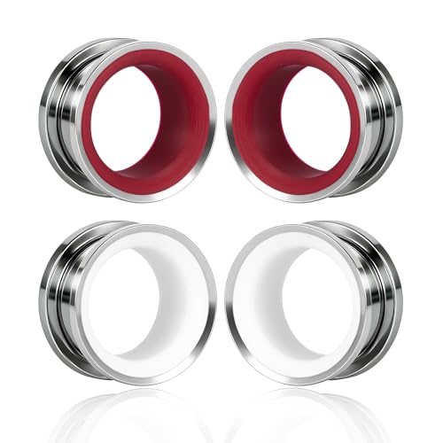 Maxbott �X�e�����X�X�`�[���C���[�Q�[�W 0G (8mm) - 3/4�C���`(19mm) �X�N�����[�o�b�N�C���[�g���l�� �_�u���t���A�C���[�G�L�X�p���_�[ �X�g���b�`�C���[�{�f�B�W���G���[�Z�b�g �j�����p 4��, 8mm(0G), �X�e�����X�|, �W