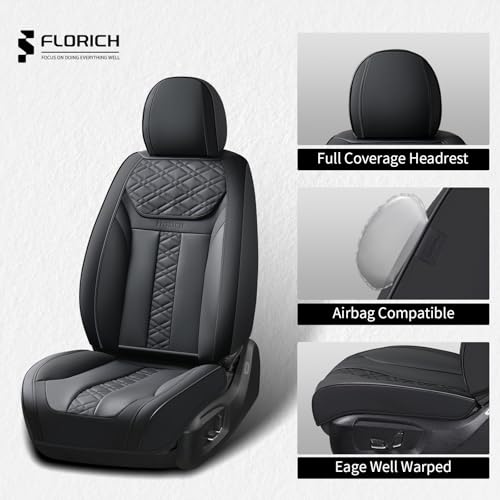 Image of FLORICH Seat Covers, Atomutive Car Seat Covers Full Sets, Waterproof Seat Cover for Cars, Luxury Leather Universal Seat Cover Accessories Fit for Most Cars SUV Truck Sedans(Black)