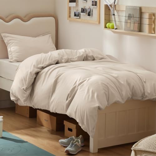 Image of Bedsure Twin /Twin XL Duvet Cover, Soft Double Brushed Bedding Set, Beige | For Kids & Adults, 68 inchx90 inch Comforter Cover, Hotel Luxury, All Season, Breathable, Easy Care, Lightweight, Zipper Closure
