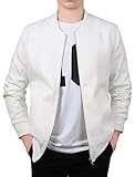 Allegra K Men Long Sleeve Stand Collar Slant Pockets Leisure Jackets White S