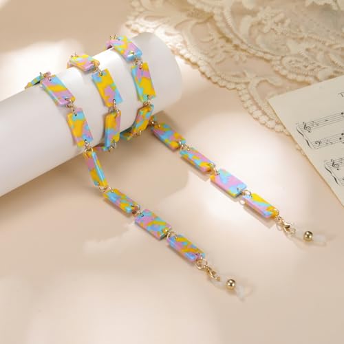 Image of kkjoy Acrylic Glasses Chain Colourful Squares Beach Holidays Sunglasses Holder Strap Eyeglass Lanyards for Women Men