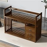 Wood Desktop Storage Rack Retro Style Display Rack with Drawers Countertop Storage Organizer for Study Living Room Creative idea(27.6x7.9x17.7in)