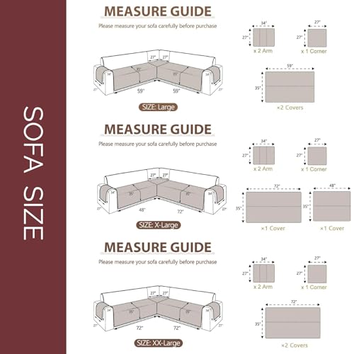 ALIECOM L Shaped Couch Cover for Sectional Sofa Waterproof Sofa Slipcover Non Slip Corner Couch Covers for Dogs Cats (X-Large, Checkered Gray) — view 5