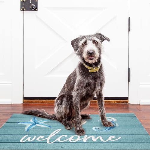 Jvpke Beach Welcome Mat for Front Door, Beach Door Mat, Starfish Seashell Seahorse Beachy Door Mats Indoor Outdoor Entrance Porch, Ocean Beachy Baths Mats for Bathroom, 17x30 Inches - Image 4