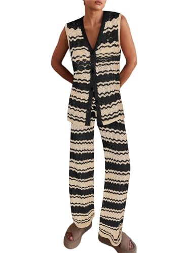 Imily Bela Conjunto feminino de malha de 2 peças, conjunto de roupas de verão sem mangas, colete e c