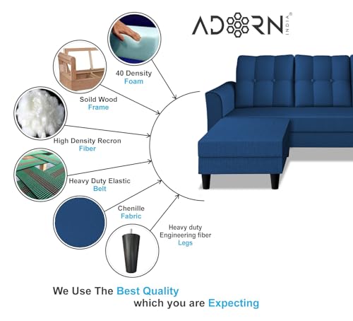 Image of Adorn India Maddox Tufted L Shape 4 Seater Sofa Set (Blue) (3 Year Warranty)