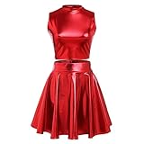 Tissu : faux cuir effet mouillé crop tops et jupe patineuse tenue de cosplay pour femme, sont en polyester et élasthanne de haute qualité, belle brillance métallique, grand stretch, doux, léger, respirant et confortable à porter.