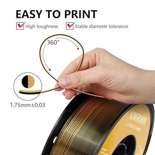 Image of Kingroon PLA Filament, Multicolor Silk PLA Filament, Dual Color 3D Printer Filament, 1.75 mm, Dimensional Accuracy + /- 0.03 mm, 1kg Spool(2.2lbs), Black Gold