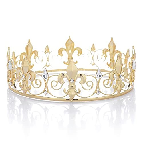 Royal Full King Crown Metal Crowns And Tiaras For Men Cosplay Wedding Prom Party Decorations Crown Headpieces Accessories (Gold)