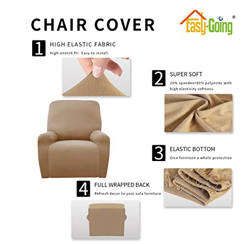 Image of Easy-Going 4 Pieces Microfiber Stretch Recliner Slipcover - Spandex Soft Fitted Sofa Couch Cover, Washable Furniture Protector with Elastic Bottom for Kids, Pet(Recliner, Camel)