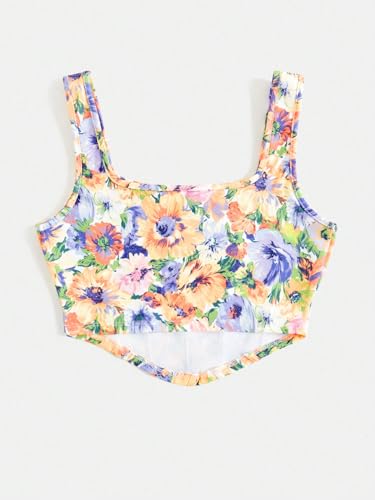 Image of mikuchiku Women's Floral Corset Tank Top, Printed, Sleeveless Crop Top