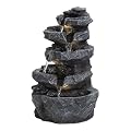 5-Tier Cascading Rock Water Fountain, 22" Outdoor Garden Waterfall Feature, Resin Water Fountain with LED Lights, Weather-Resistant Floor Fountains, Backyard Patio Yard Lawn Decor 1 Set