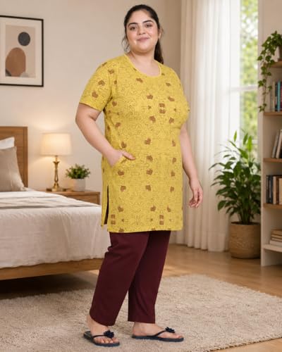 Image of In Love Women's All-Over Printed Cotton Plus Size Longline T-Shirt with Pockets