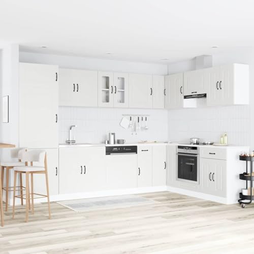 Teenpull Kalmar Armoire de cuisine blanche en bois - 80 x 46 x 81,5 cm - Meuble sous meuble avec 2 portes encastrées - Espace de rangement pour cuisine, salle à manger et rangement
