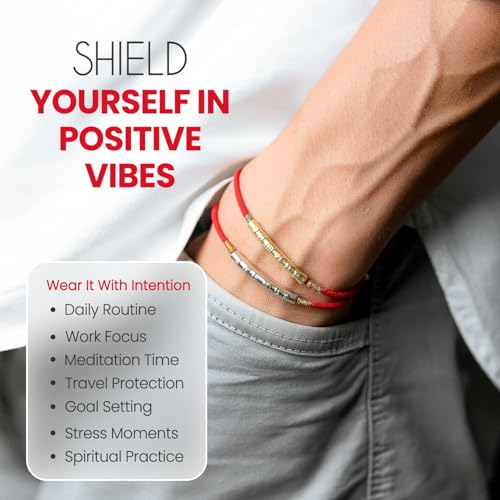 Image of Buddha & Karma Tibetan Red String Bracelet - Handmade Buddhist Lucky Charm for Protection, Good Fortune & Positive Energy - Spiritual Bracelet for Men & Women - Adjustable Bracelets for Daily Wear