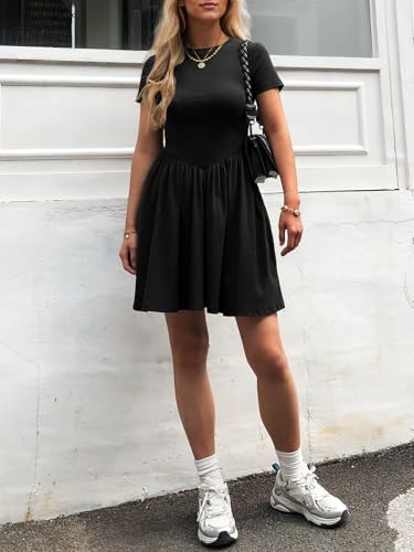 Womens Summer T Shirt Dress Short Sleeve Casual Mini Dresses Drop Waist Swing A Line Dress with Pockets4
