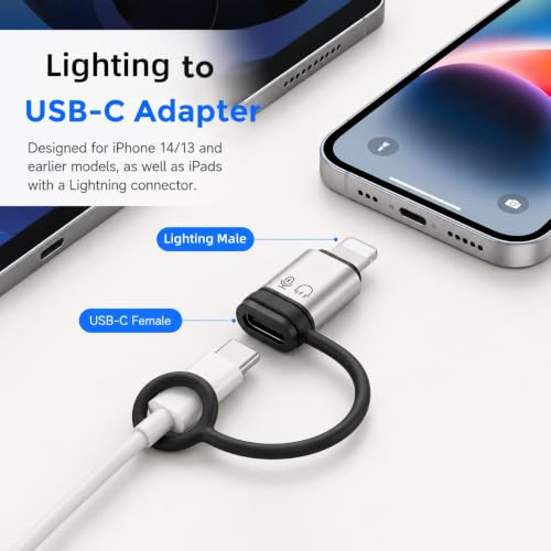 Image of Verilux Lighting Female to Type C Male Converter (2-Pack), Lighting Male to USB-A Female USB 3.0 Connector, Support OTG Function with 480Mbps Transfer Speed for iPhone (Not Support Calling) Silver