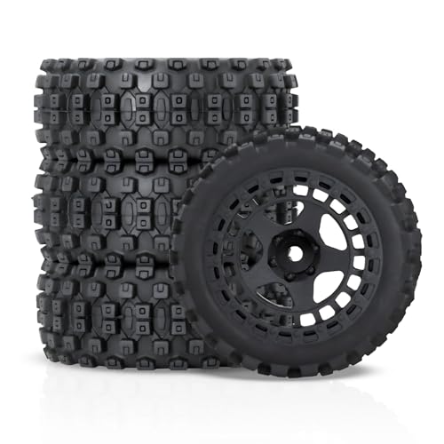 Gueiddi RC Car Tires Wheel, Rubber Tires and Plastic Wheel for 1/18 ARRMA Typhon GROM (1/18 Black)