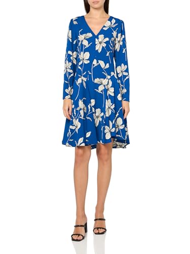 Tommy Hilfiger V Neck Soft Crepe Knee Length Fit and Flare Dress Vestido, True Blue Multi, 34 Mujeres