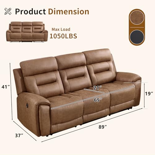 Image of ANJ Power Oversized Reclining Sofa Couch, Breathable Faux Leather 3-Seater Electric Recliner Couches with USB&Type-C Charging Ports for Living Room, Brown