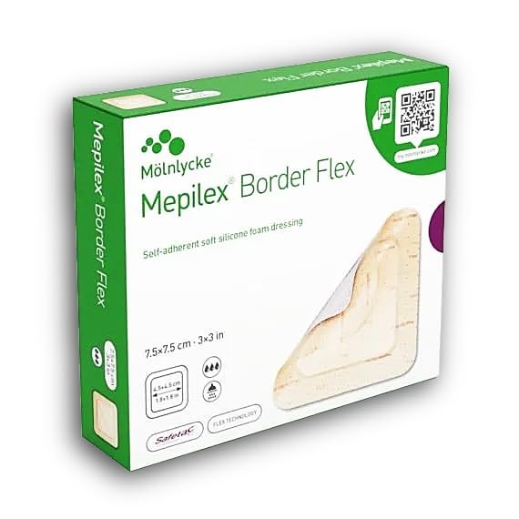 Mepilex Border Flex 7.5 x 7.5 cm Self-Adhesive Soft Silicone Foam Dressing Sterile Dressing Pack of 5