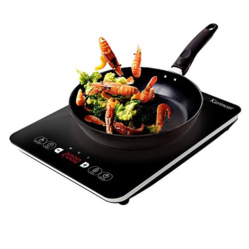 Karinear Placa de Inducción, Eléctrica de Inducción Portátil 2000 W, Sensor Táctil, Temporizador de 4 horas, Apagado Automático, Cerradura de Seguridad, Potencia y Control de Ttemperatura a 12 Niveles