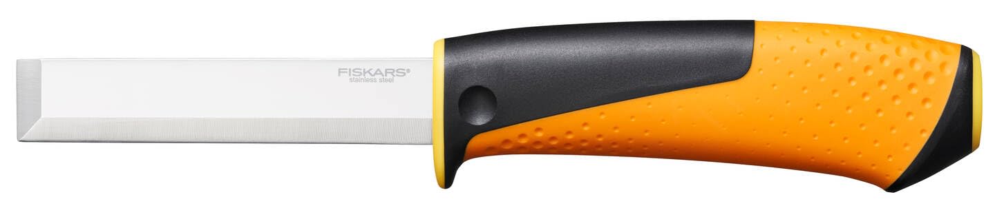 Couteau de charpentier avec fourreau aiguiseur intégré Fiskars pour coupe nette