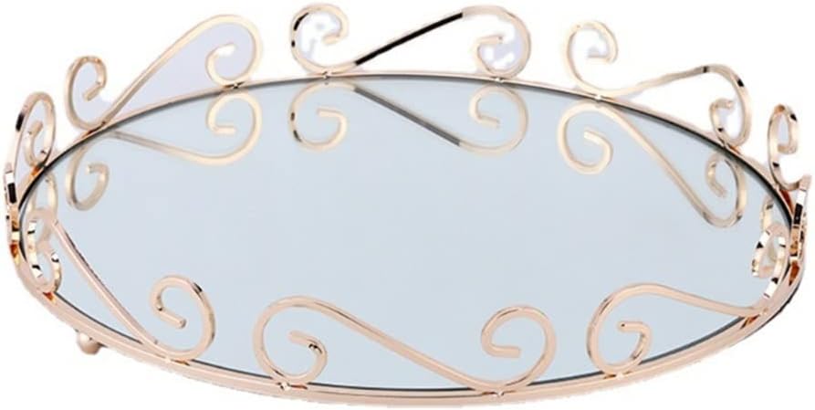 Oval Tray Perfume Jewelry Display Dresser Fruit Tray Makeup Organizer Tray Bathroom Kitchen Decorations (D 28 * 5.5cm)