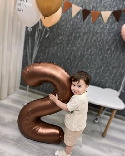 Image of Dark Brown 2 Balloon, Coffee Brown Number Balloons 40 Inch, Chocolate 2nd Balloon Number Birthday Decorations, Second Two Birthday Party Supplies, Number 2
