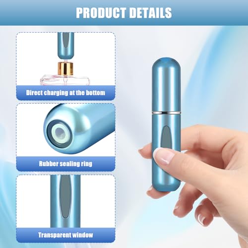 Image of Portable Mini Perfume Atomizer Bottle, 5ml /0.17oz Refillable Spray, Scent Pump Case, Travel Atomizer (Glossy Lighte Blue)