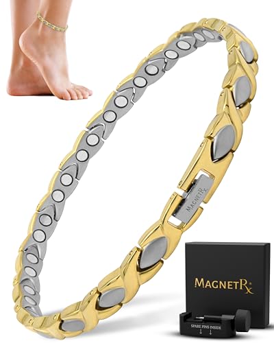 Image of MagnetRX Titanium Magnetic Bracelet - Ultra Strength Magnets Anklet for Women (Silver & Gold)