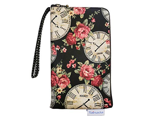 Image of Taianda Women Phone Wristlet Wallet Pouch, Zippered Dual Slots (Clock) | Lightweight water-repellent purse with padded shockproof cushion; Fits most smartphones, cards & cash; Daily essentials