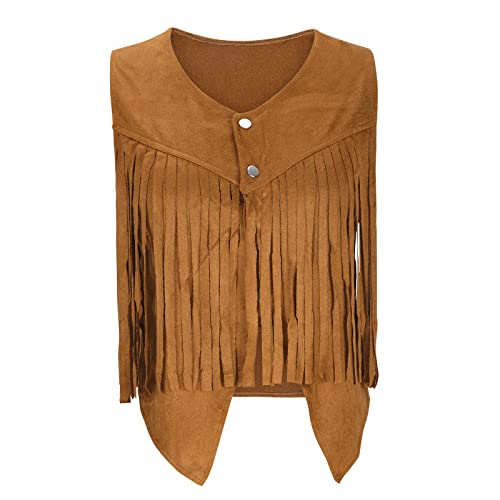Western Fringe Vest Tops Womens Classic Suede Leather 70s Cowboy Shirt Rodeo Outfits Sleeveless Hippie Tassel Jackets4