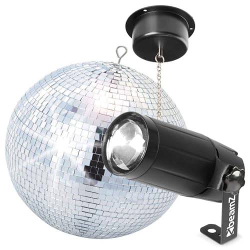 BeamZ - Pack Complet Boule à Facettes 30 cm, Moteur et Projecteur Spot LED 6 Watts - Boule Disco en Miroir Véritable, Idéale pour Soirées Ambiance Disco