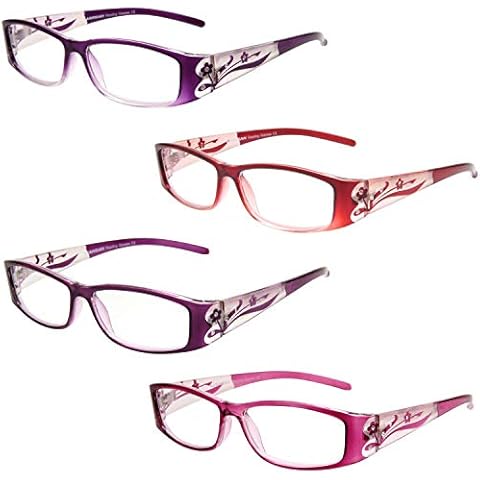 LianSan 4-Packs Reading Glasses 2.0 for Women Rectangle Printing Design Ladies Readers Eyeglasses Cover