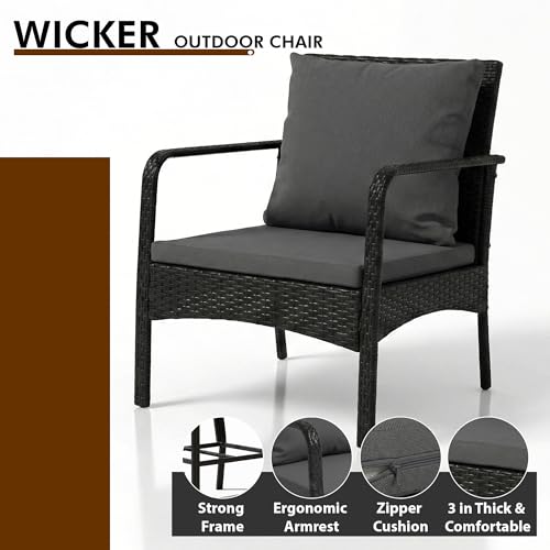 Image of BRISHI Outdoor Sofa Set || Balcony Sofa || Patio Furniture Sets || Indoor Sofa|| Wicker Rattan Garden Sofa Set with Cushion and Center Table, 4 Seater (Black & Grey)