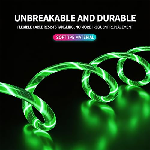 Image of 3-in-1 LED Green Flowing Light Fast Charging Cable 39-inch, Soft PVC USB Cable with Super Fast Charging, High-Speed Data Sync & Energy-Saving Light Effect, Compatible with Nearly All Devices.