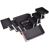 SunRise C3002 3-Tier Accordion Trays Makeup Case with Shoulder Strap, 12-Inch, Smooth Red