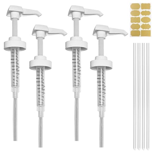 4 Pack Gallon Jug Pump Dispenser 38-400 White Pump for Gallon Jug Dispensing - 7cc Lotion Gallon Shampoo Pump Top Replacement Fits 1 Gallon Bottle 64oz 128oz Hand Sanitizer Containers Plus Labels