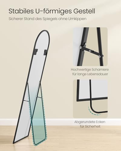 SONGMICS Ganzkörperspiegel, 150 x 40 cm, bogenförmiger Standspiegel, Rahmen aus Aluminiumlegierung, Hartglas, für Schlafzimmer, Wohnzimmer, Garderobe, tintenschwarz LFM035B01