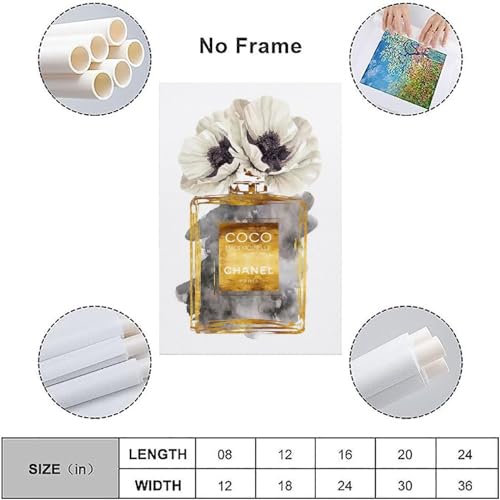 Image of BanLaArt Fashion Perfume Bottle Dark Gold With Dark Grey & White Poppy Canvas Print Poster Decorative Painting Canvas Wall Art Picture Print Modern Family Bedroom Decor 16x24inch(40x60cm), style-4