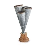 Mud Pie Small Conical 10.50 Inches x 5 Inches Tin Triple Vase Patio Lawn and Garden