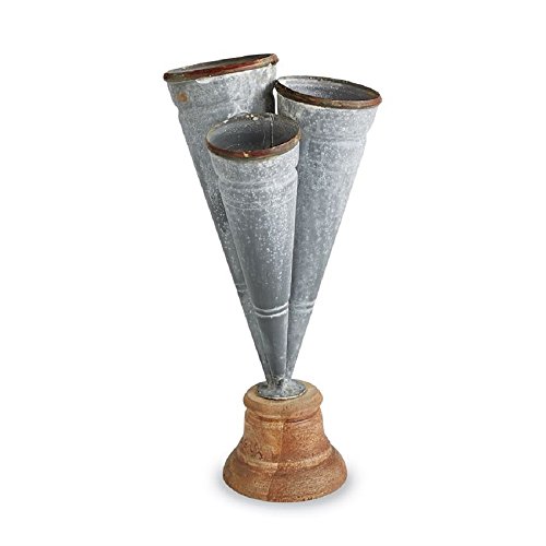 Mud Pie Small Conical 10.50 Inches X 5 Inches Tin Triple Vase Patio Lawn And Garden #TOP12