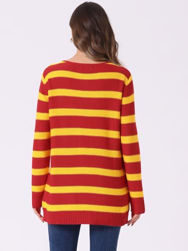 Allegra K Women's Fall Tops 2025 Striped Drop Shoulder Round Neck Long Sleeves Pullover Sweater4