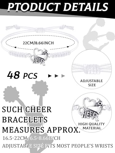Image of Inbagi 48 Pcs Cheer Team Gifts Bulk Cheerleader Bracelet Party Favors | Adjustable, Jewelry Accessories, Squad Gifts for Team Members, End of Season Appreciation, Braided Cord with Heart Charm