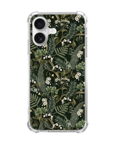 GialCenik Green Botanical Plants Phone Case Compatible with iPhone 17, Nature Floral Leaves Cover for iPhone 17, Soft Trendy Design TPU Bumper Cover Case