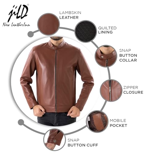 Image of Jild Classical Single Piece Lambskin Leather Jacket Men - Everyday Wear Snap Tab Collar Men's Motorcycle Leather Jacket
