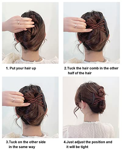 4 Pieces Magic Hair Combs For Women Accessories, Stretchy Double Comb Hair Clip Adjustable Elastic Hair Comb For Thick Curly Thin Hair, Adjustable Magic Hair Clip Combs (Coffee And Black) #TOP3