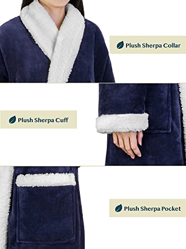 Image of PAVILIA Women's Plush Fleece Robe, Soft Cozy Long Bathrobe with Satin Waffle Trim, Warm Lightweight, Pockets & Tie Belt