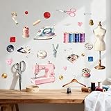 ANATTASOUL 2 Sheets Colorful Wall Stickers Scissors and Sewing Machine Peel and Stick Removable Wall Murals Decal, 37.79'x11.81' Large Art Decor for Kitchen, Bedroom, Nursery, Bathroom Decoration
